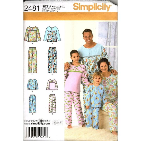 Simplicity Other - Simplicity 2481 Family Child XS-L Adult XS-XL Pajama Set Uncut Sewing Pattern